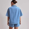 thumbnail image 4 of Women's Vintage Denim Shirt, Short Sleeve Button Down Shirt with Chest Pockets, Relaxed Fit Casual Jean Top, Summer Denim Shacket and Oversized Jean Shirt-Light Blue, 4 of 6