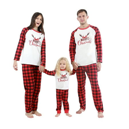 

Esho Christmas Family Matching Pajamas Set Mom Dad Kids Parent-Child Plaid Xmas Pjs Sleepwear Loungewear