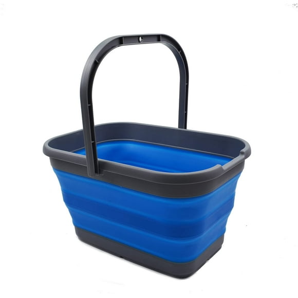 Sammart 12L (3.1 Gallon) Collapsible Rectangular Handy Bucket (1, Dark Grey/Blue)
