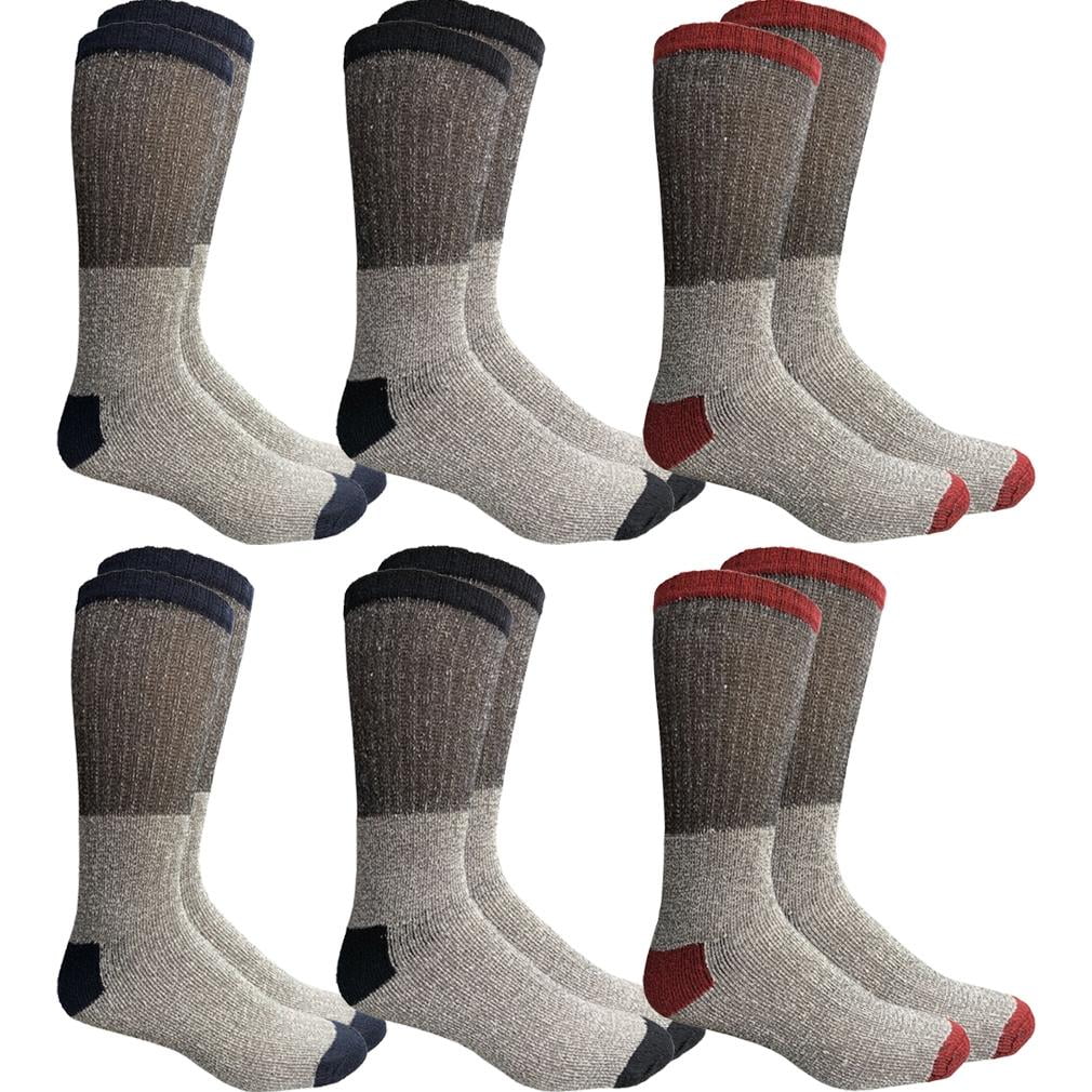 Insulated Thermal Cotton Cold Weather Crew Socks for Men or Women -6 ...