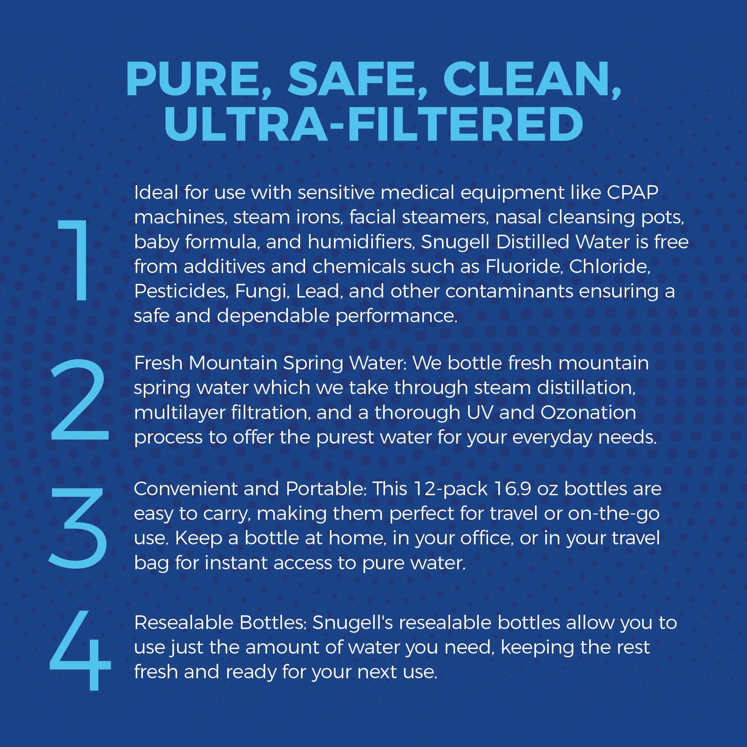 Snugell Distilled Water 16.9 oz Bottles 12-Pack | Pure, Safe, Clean, Ultra-Filtered | BPA Free | Convenient Everyday Use Distilled Water | Made in USA