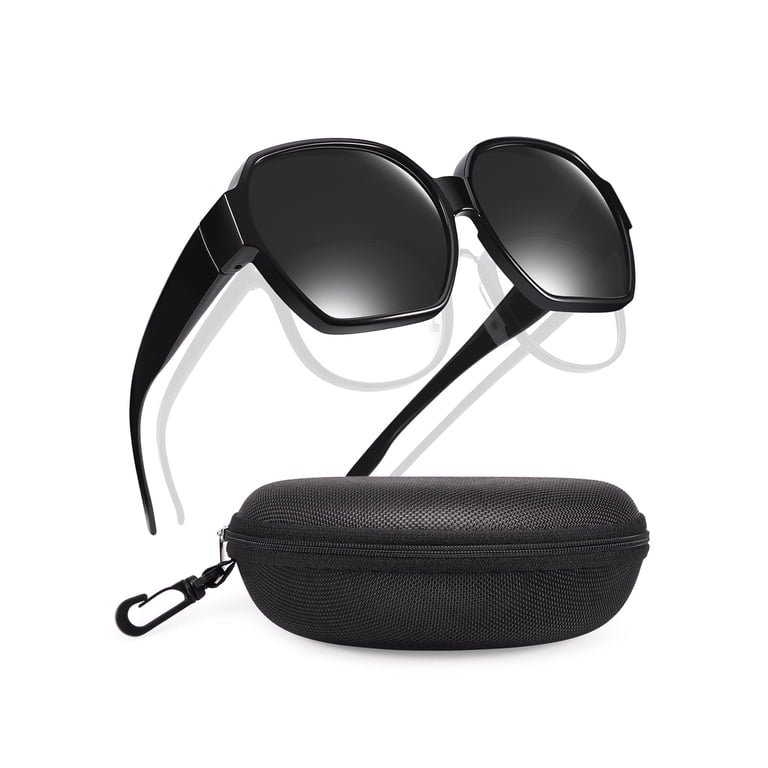TINHAO Fit Over Square Polarized Sunglasses, Black photo 1