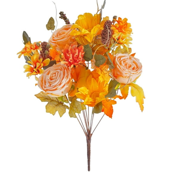 FNGZ Autumn Artificial Flowers European Style Peony Fake Flowers Small Daisy, Fall Flowers Boquet Fall Decor Faux Orange Arrangements Fall Decorations for Home Bridal Wedding Bouquets Table
