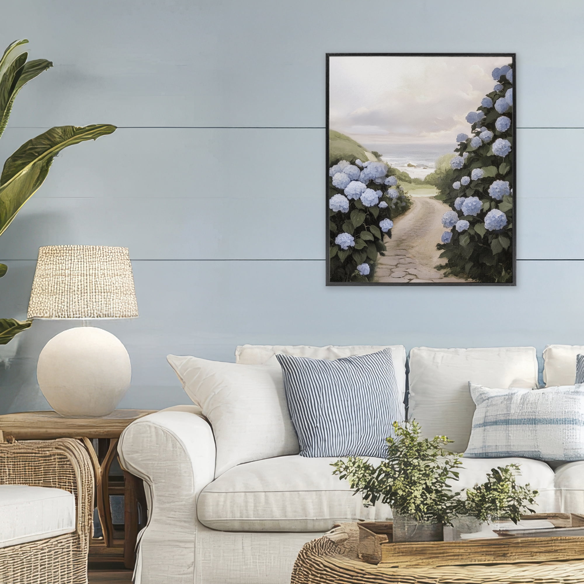 Stupell Industries Coastal Hydrangea Pathway Black Framed Giclee Art, design by Sisi and Seb
