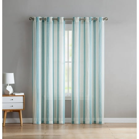 Pink Stripe Curtain VCNY Home 2-Tone Windsor Stripe Semi-Opaque Linen Grommet-Top Window Curtain Panel, Set of 2, Multiple Colors and Sizes Available ()