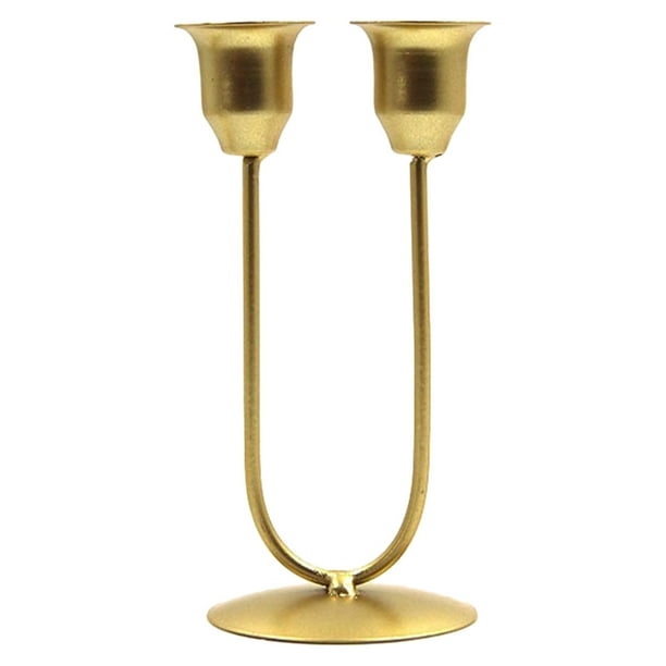 Portavelas de Metal, candelabro de 2 brazos, candelabro decorativo Retro para escritorio, fiesta de chimenea de aniversario gran oro
