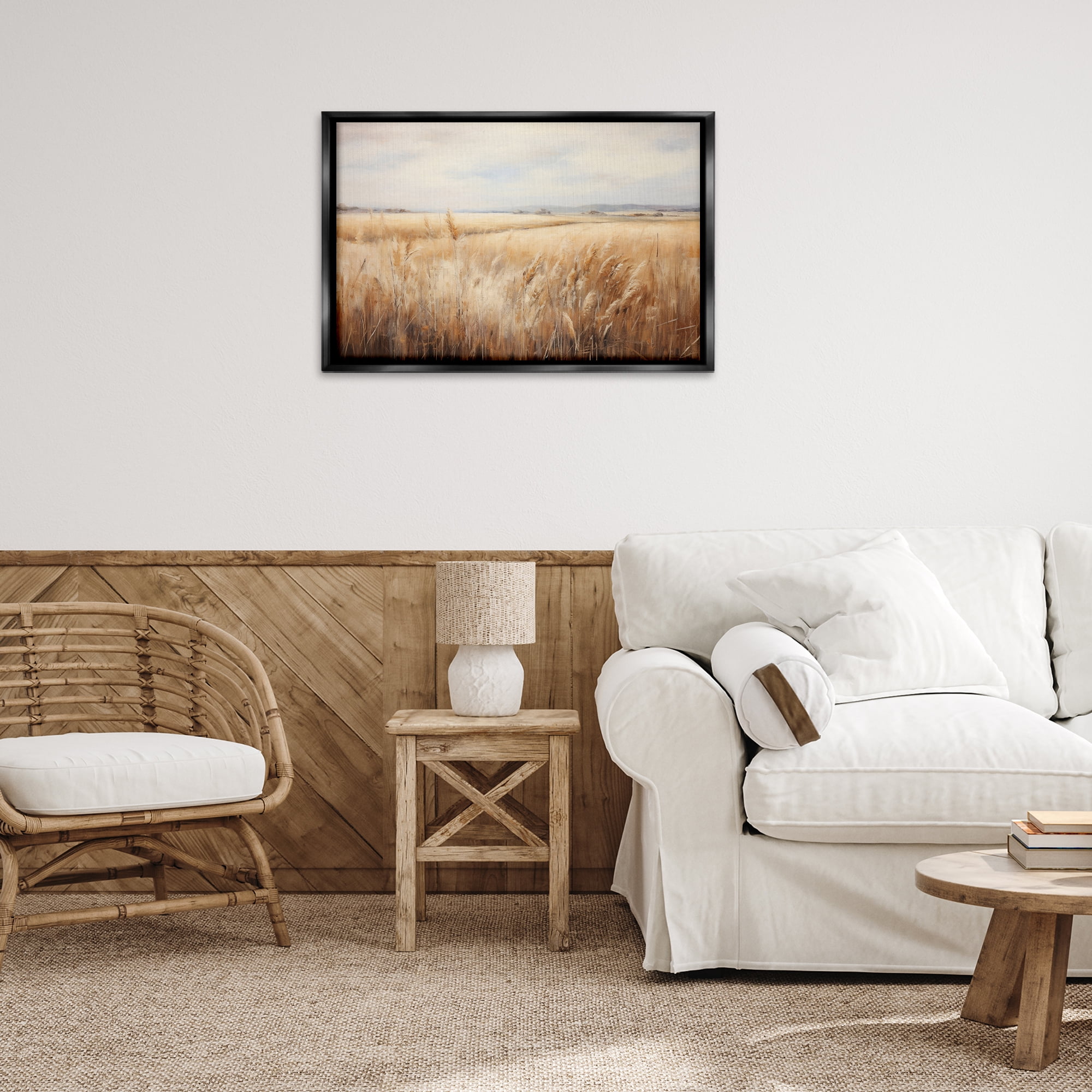 Stupell Industries Vast Wheat Field Landscape & Nature Painting Black Floater Framed Canvas Art Print Wall Art, 31 x 21