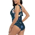 thumbnail image 4 of Sikiie Space Dinosaur Print Women One Piece Swimsuits Tummy Control One Shoulder Bathing Suits Ruffle Swimwear, From S to XXL-XX-Large, 4 of 6