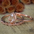 thumbnail image 3 of 2 carat Pear shape Morganite and Diamond Halo Bridal Wedding Ring Set Antique Design 10k Rose Gold, 3 of 3