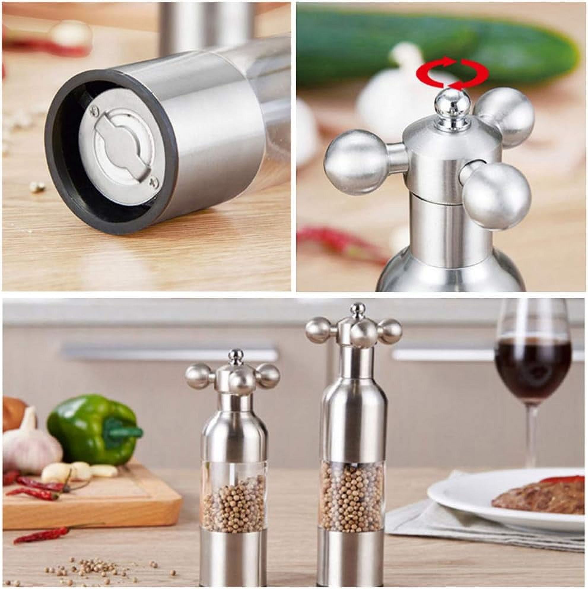 Manual Salt Pepper Grinder Set 2 Pack, Stainless Steel Faucet Shaker Mill Gold