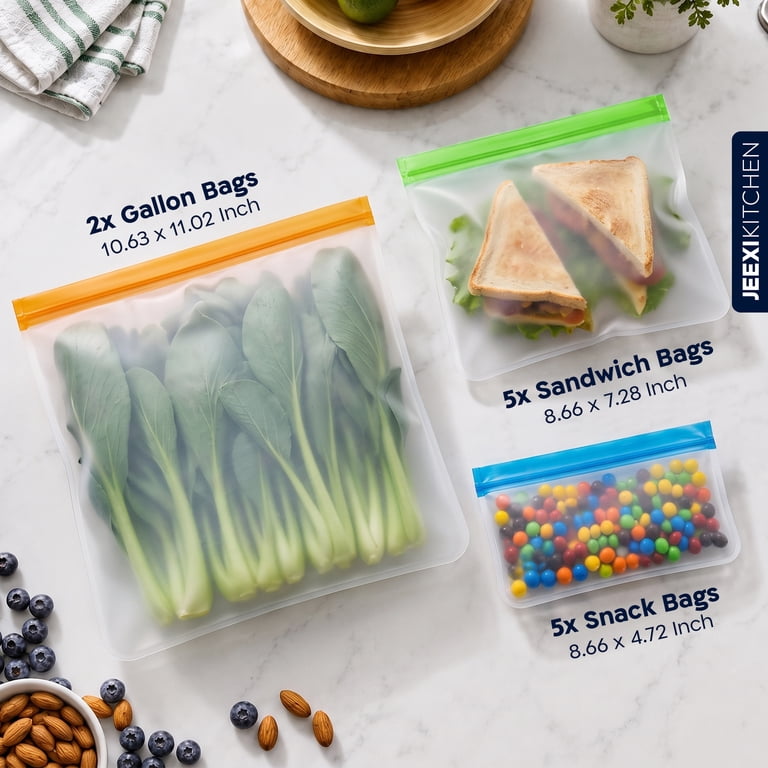 Jeexi Reusable Food Storage Bags, 12 Count, Multi-Size Set photo 5