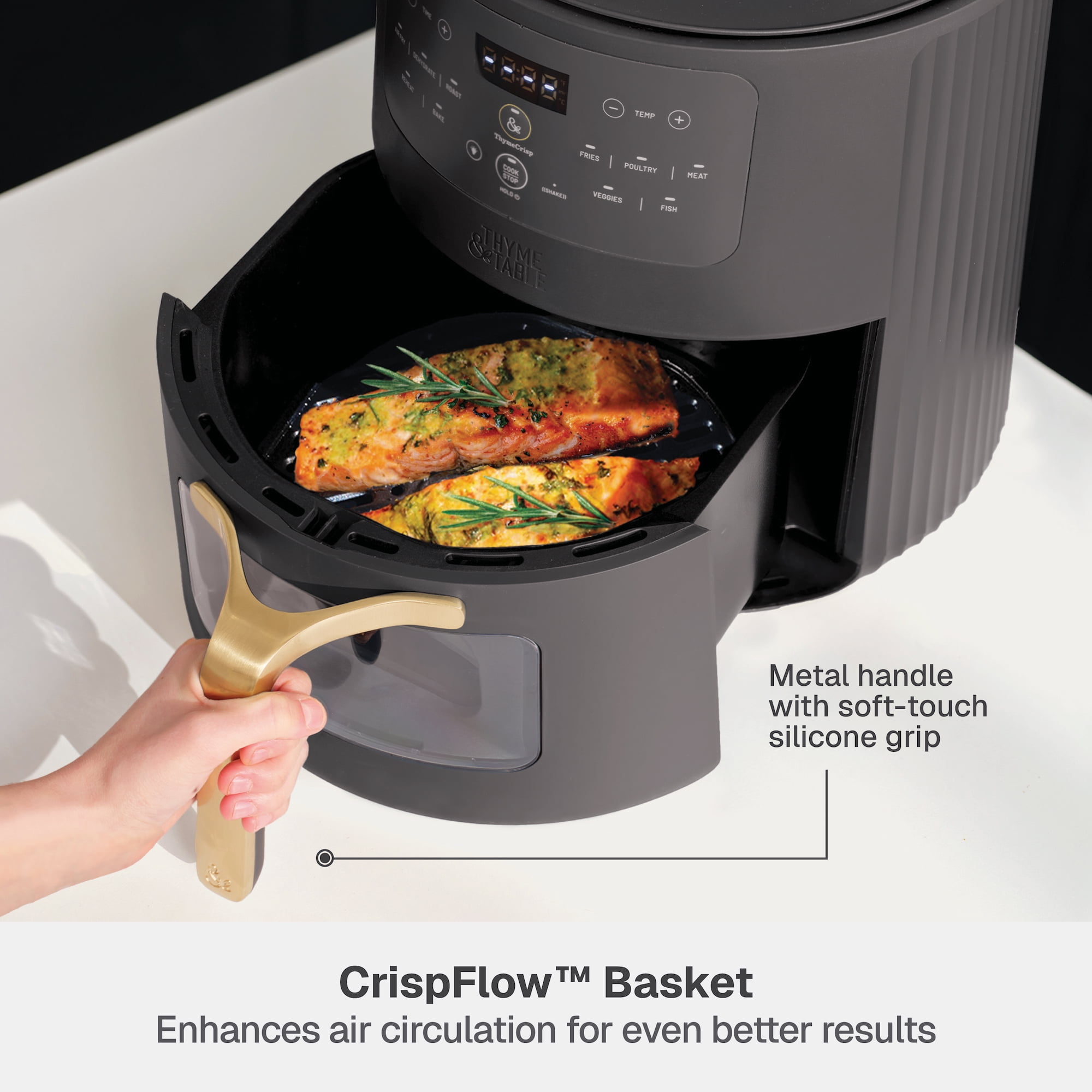 Thyme & Table 6QT Air Fryer, with ThymeCrisp™ and Ceramic-Coated Nonstick Basket, Slate Grey