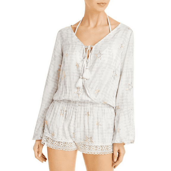 Surf Gypsy GREY/GOLD Printed Romper Swim Cover-up, US Large