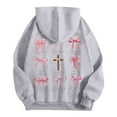 thumbnail image 5 of Hoodie Women Fall Vintage Bow Print Hoodies Oversize Long Sleeve Graphic Sweatshirts Trendy Preppy Tops Drop Shoulder Design Streetwear Women's Sweatshirt Grey M, 5 of 7