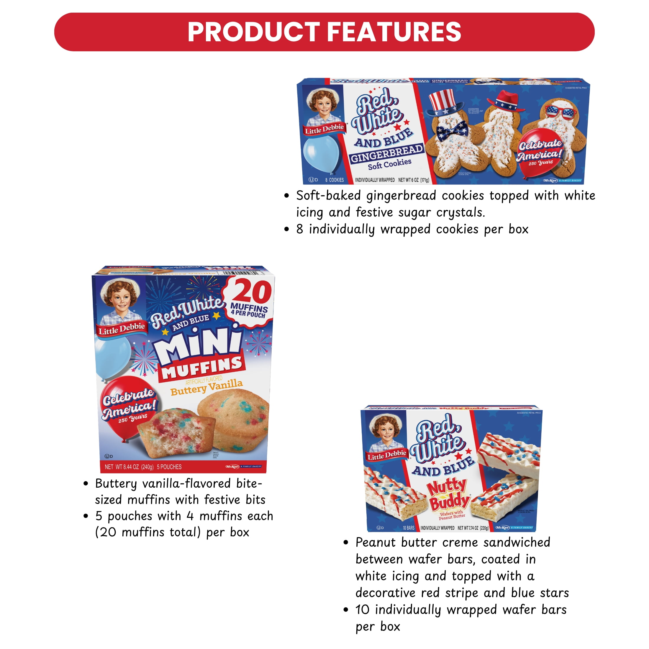 Little Debbie Red, White, and Blue 250th Anniversary Variety Pack Snack Box