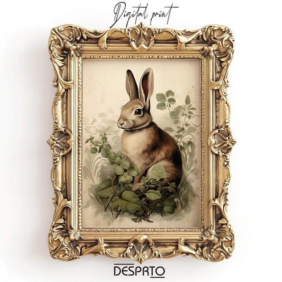 Boho Rabbit Bunny Print, Rustic Hare Cottagecore Print, Animal Wall Art Painting Decor, Egg Day Print Vintage Poster, Nursery Decor UNFRAMED PAPER POSTER, Home Decor, Vintage Gift