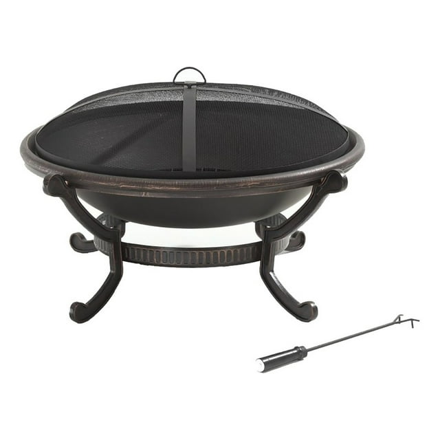 Bowery Hill Steel Metal Oversized Bowl Firepit in Black/Copper