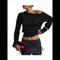 thumbnail image 2 of Suéter Corto de Larga con Hombros Descubiertos para Mujer, Moderno Jersey de Punto Acanalado Suave con Cuello . Negro M, 2 of 10