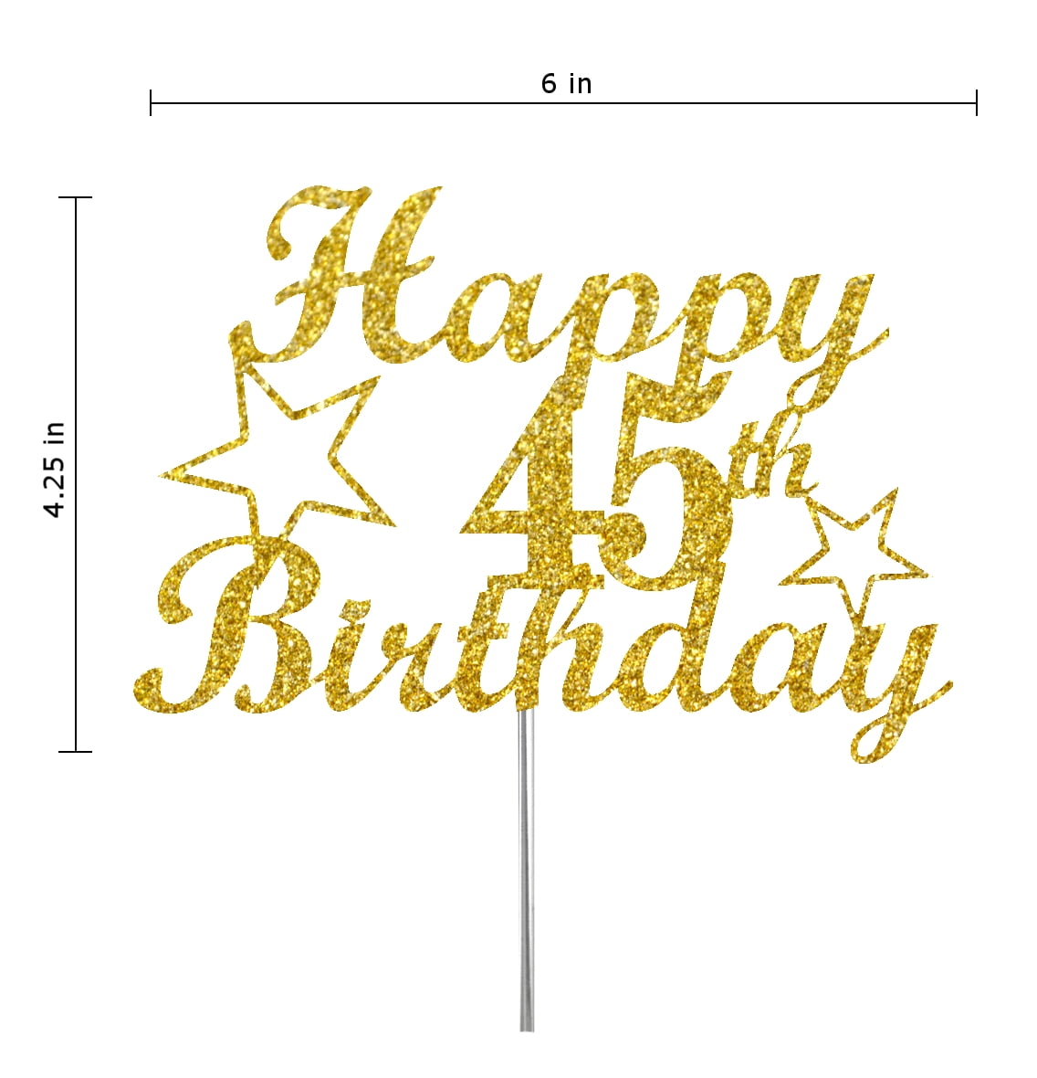 45th Birthday Cake Topper - Gold Glitter Number, Premium Double-Sided, Made In USA