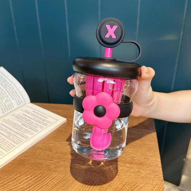 Vaso de cristal TQEHS con tapa y diseño de flor pequeña de colores