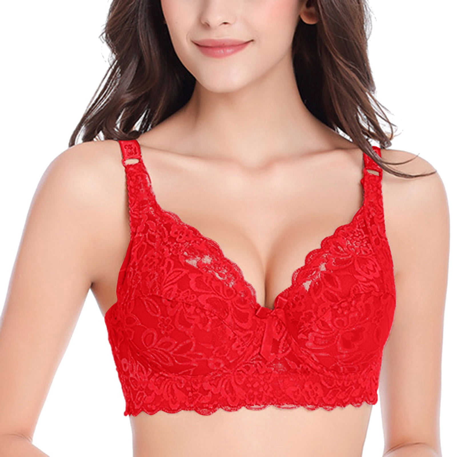 Quealent Womens Bras Women's Underwire Unlined Bra Minimizers Non Padded  Bra Full Coverage Lace Mesh Sheer Plus Size Bra (Red,100D)