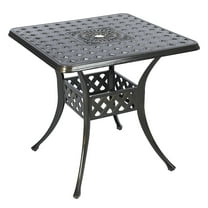 MEETWARM 30.5" Square Patio Dinning Table, Outdoor Cast Aluminum Dinning Table with 2.2" Umbrella Hole, Dark Bronze
