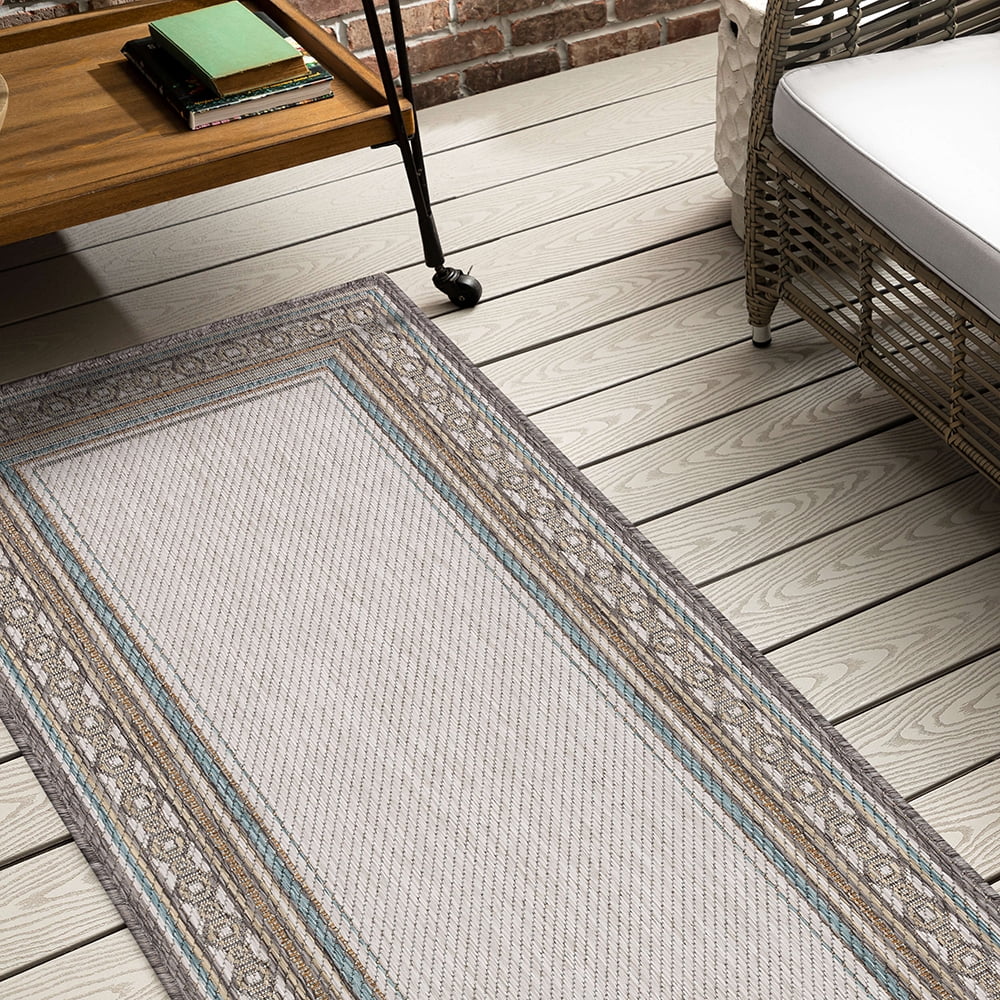 Mohawk Home Islamorada Stripe Outdoor Area Rug, Light Grey, 2' 6" x 6'