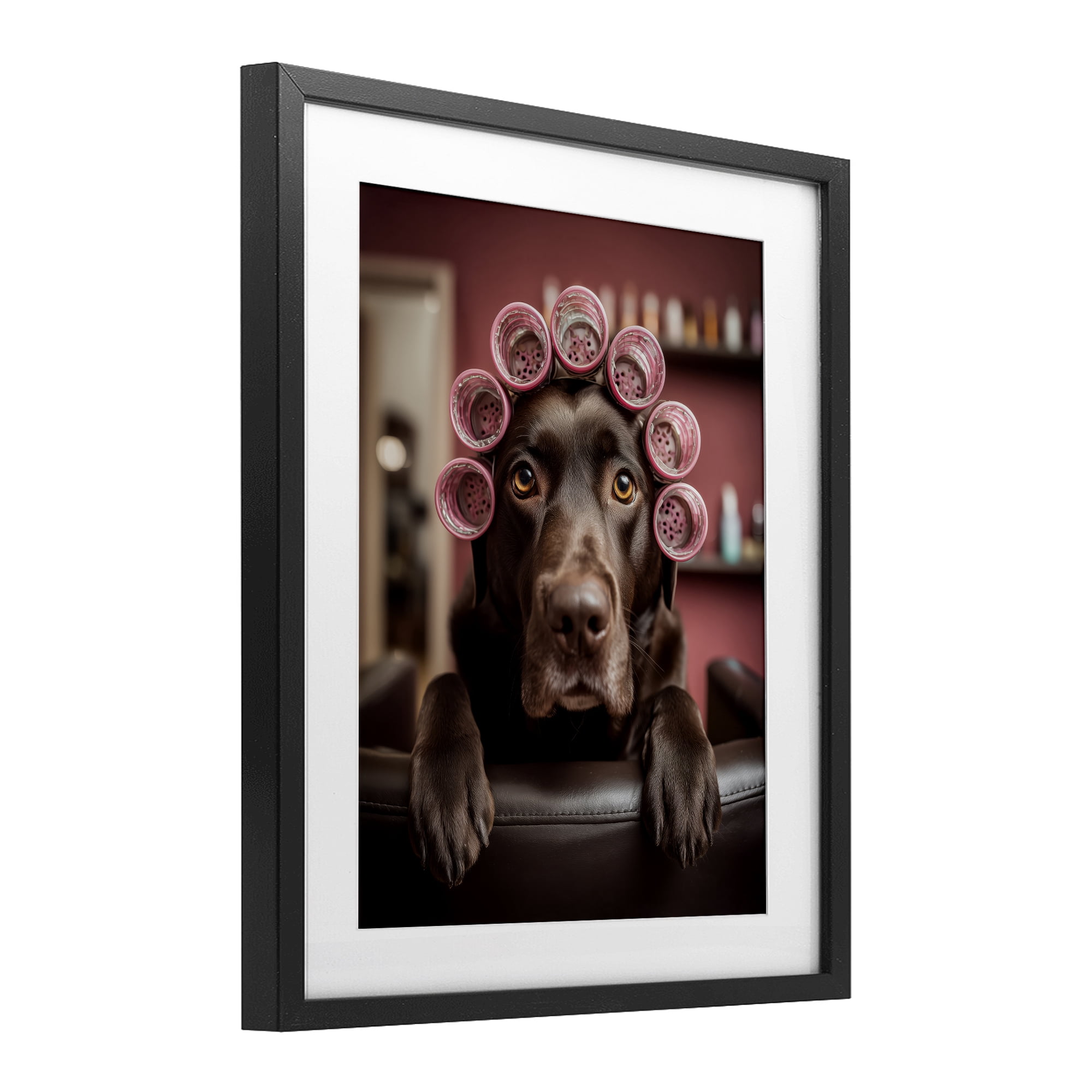 Stupell Industries Dog at Salon with Curlers Black Framed Print Under Glass, design by Scott Stulberg