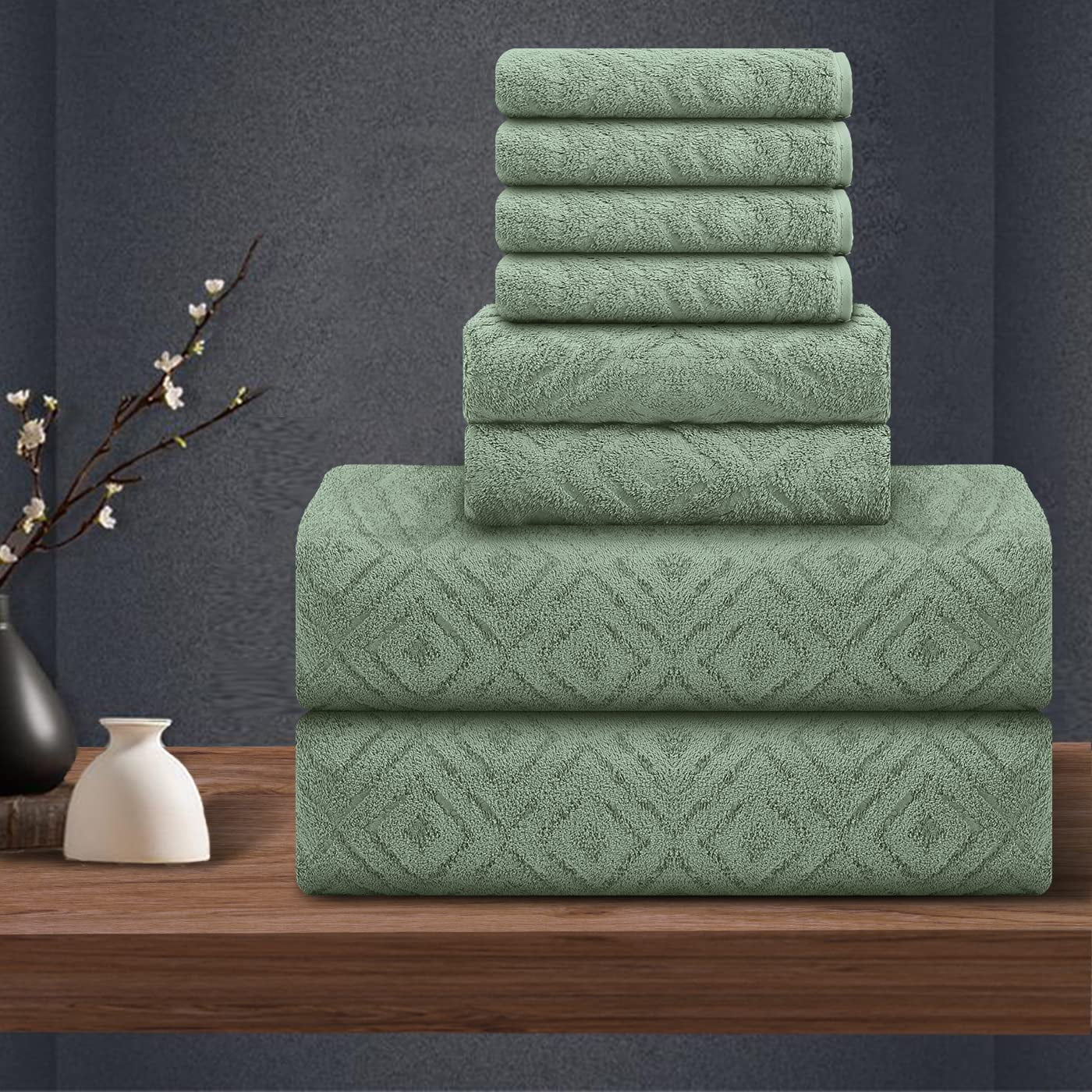 Jessy Home Light Green Bath Towel set of 8, 2 Oversized Bath Towels, 2 ...
