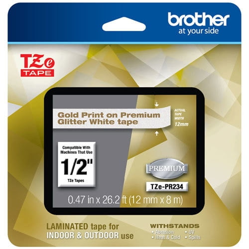 Genuine Brother 1/2" (12mm) Gold on Glitter White TZe P-touch Tape for Brother PT-H101C, PTH101C Label Maker