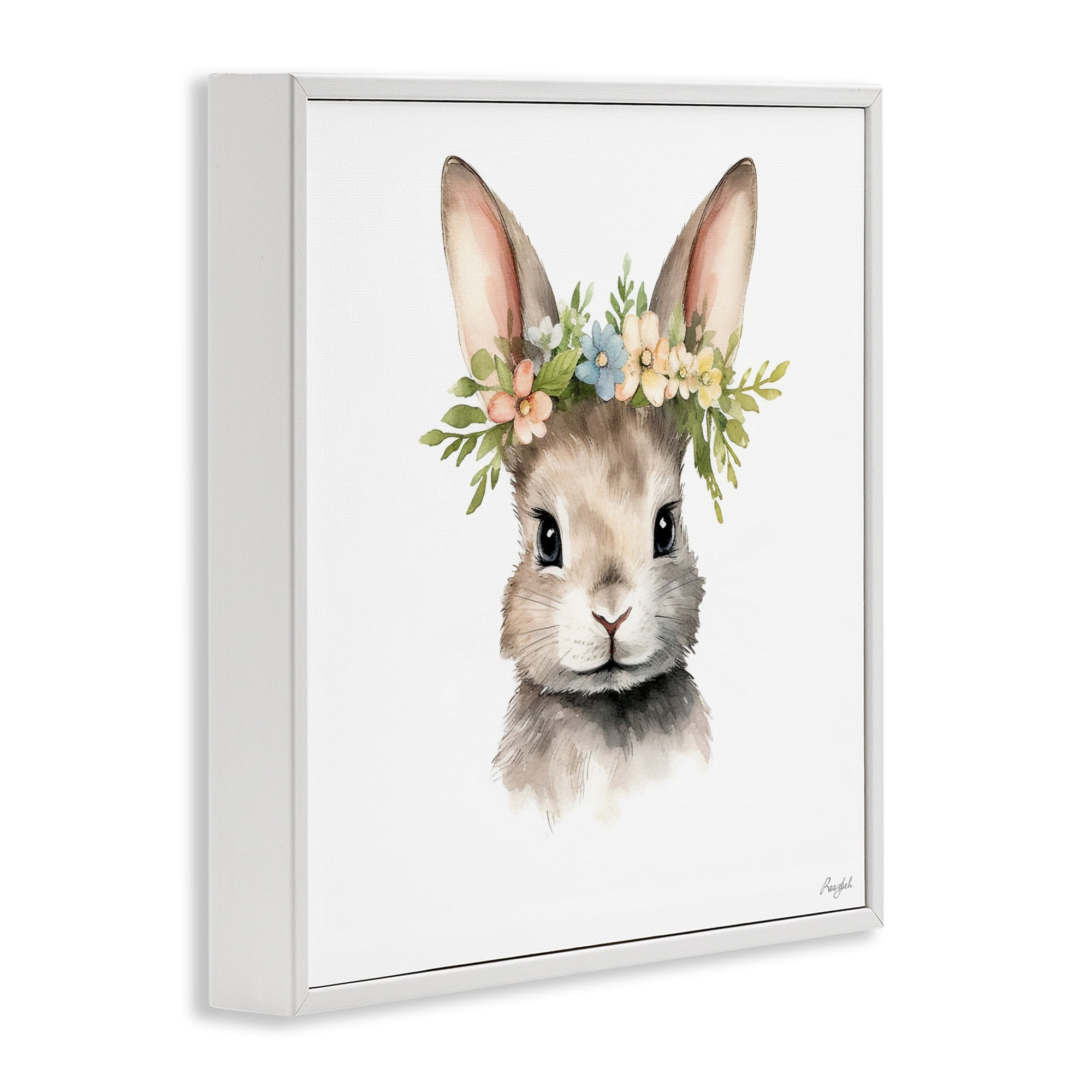 Stupell Industries Woodland Rabbit Flower Crown White Framed Giclee Art, design by Roozbeh