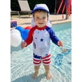 thumbnail image 4 of Cenuakty Toddler 6M-5T Boy Swimsuit Set 4th of July Star Print Tops Swim Trunks and Hat Rash Guard Bathing Suit ﻿, 4 of 9