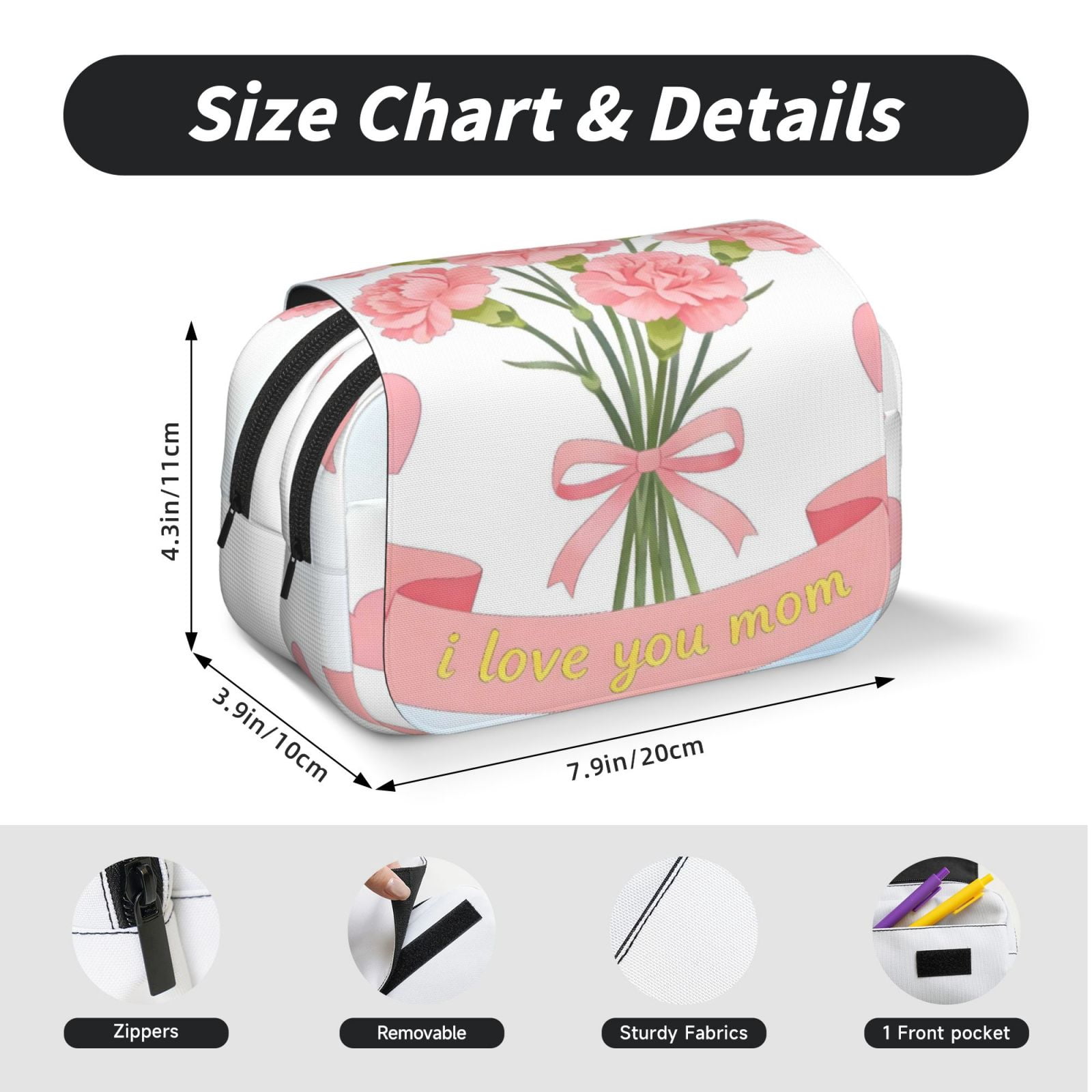 Large-Capacity Flip-Top Double-Layer Pencil Case, Multi-Functional Pocket Pen Case, Durable Stationery Organizer Happy Mother'S Day I Love You Mom (3)