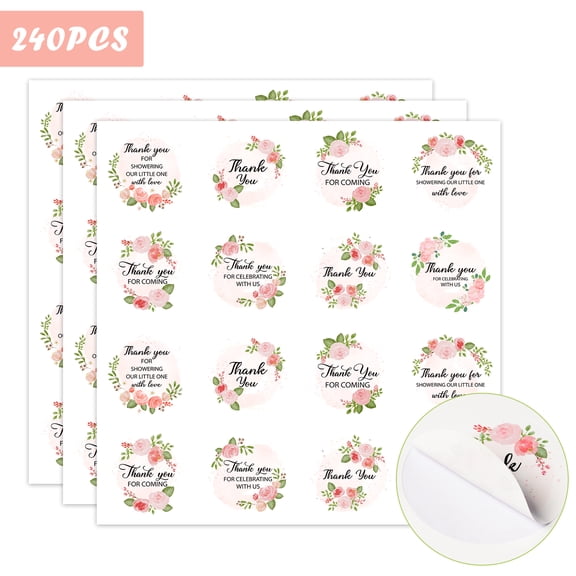Flower Stickers,Thank You Adhesive Stickers for Party Gift Sealing,15sheet