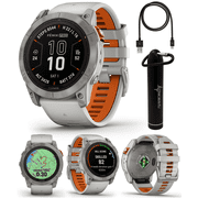 Garmin fenix 7X Pro Solar Sapphire Multisport GPS 51 mm Smartwatch, Titanium, Gray/Orange with Wearable4U Power Bank Bundle