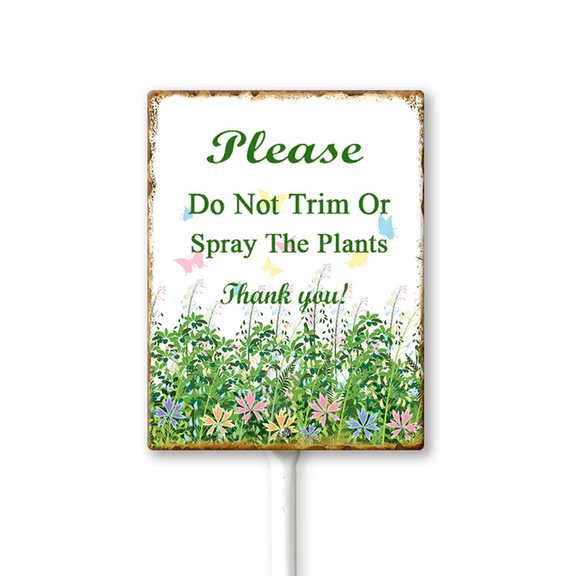 Eveokoki (7X8.8) IN Please Do Not Trim Or Spray The Plants Yard Sign With Metal Stake Lawn Sign Stand Outside Garden Farm Tin Signs Wildflowers Butterfly Outdoor Fence Retro Decorations