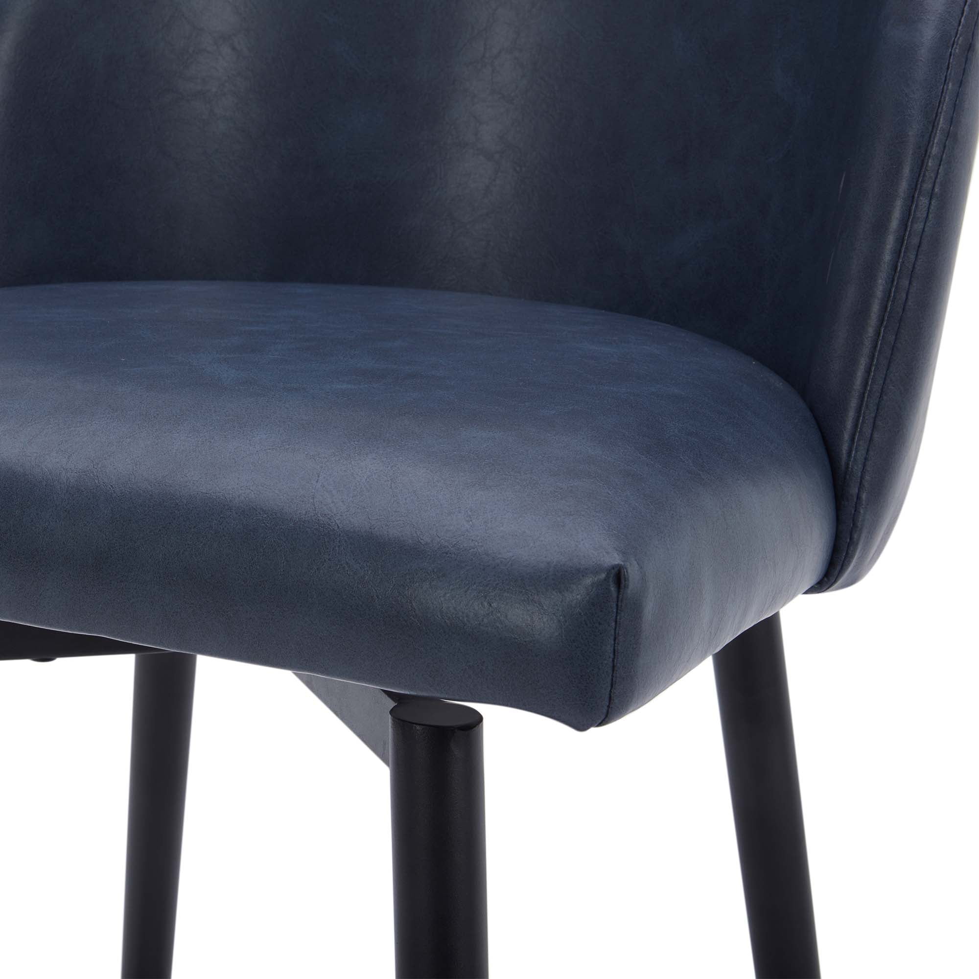 CHITA 27" Swivel Upholstered Counter Bar Stools Set of 2 with Back & Metal Legs, Faux Leather in Navy Blue