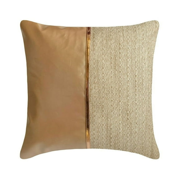 Pillow Covers, Decorative Rose Gold 16"x16" (40x40 cm) Throw Pillow Covers, Faux Leather & Jute Jute Textured & Metallic Tape Throw Pillows For Sofa, Solid Color - Rose Gold Jute