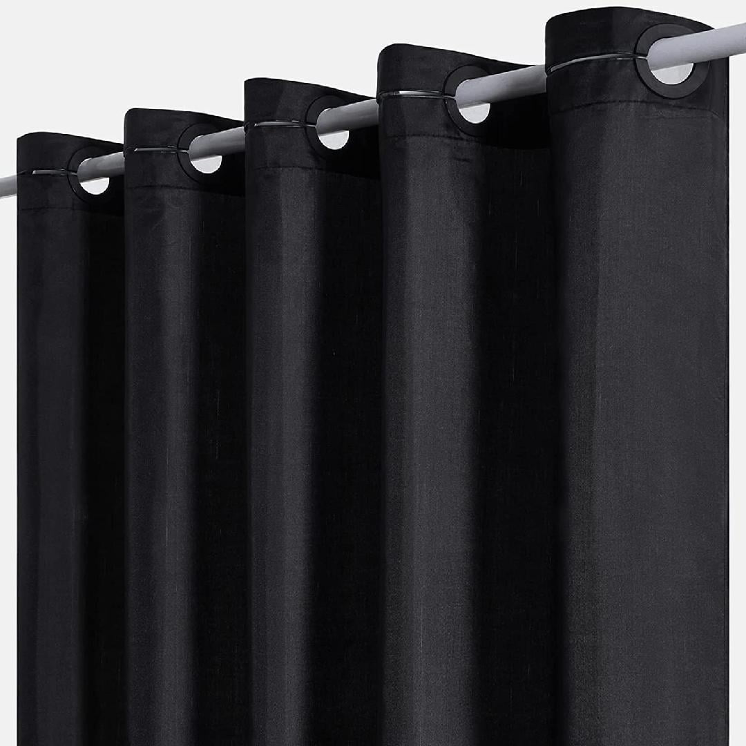 Extra Wide No Hook Shower Curtain,96 Inch Width Black Fabric Shower