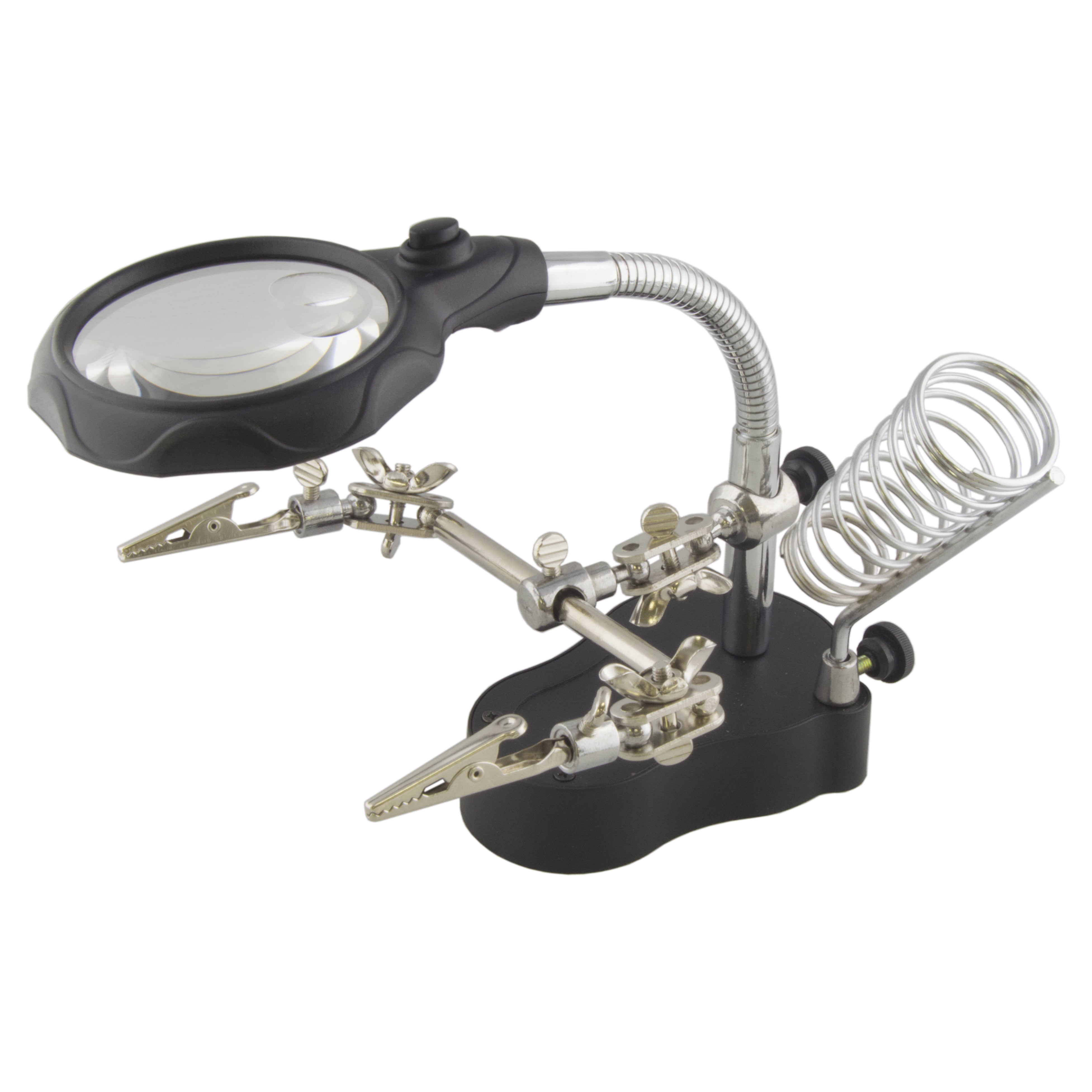 LED Light Soldering Iron Stand Helping Hands Magnifying Glass Magnifier 