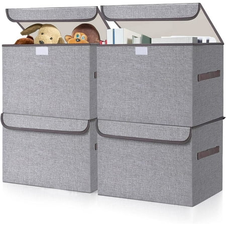 Foldable Fabric Storage Bins with Lids, 4 Pack 14.4x10x10'' Decorative ...