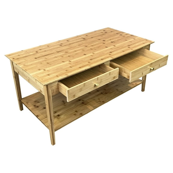 Solid Bamboo Coffee Table with Drawers Natural