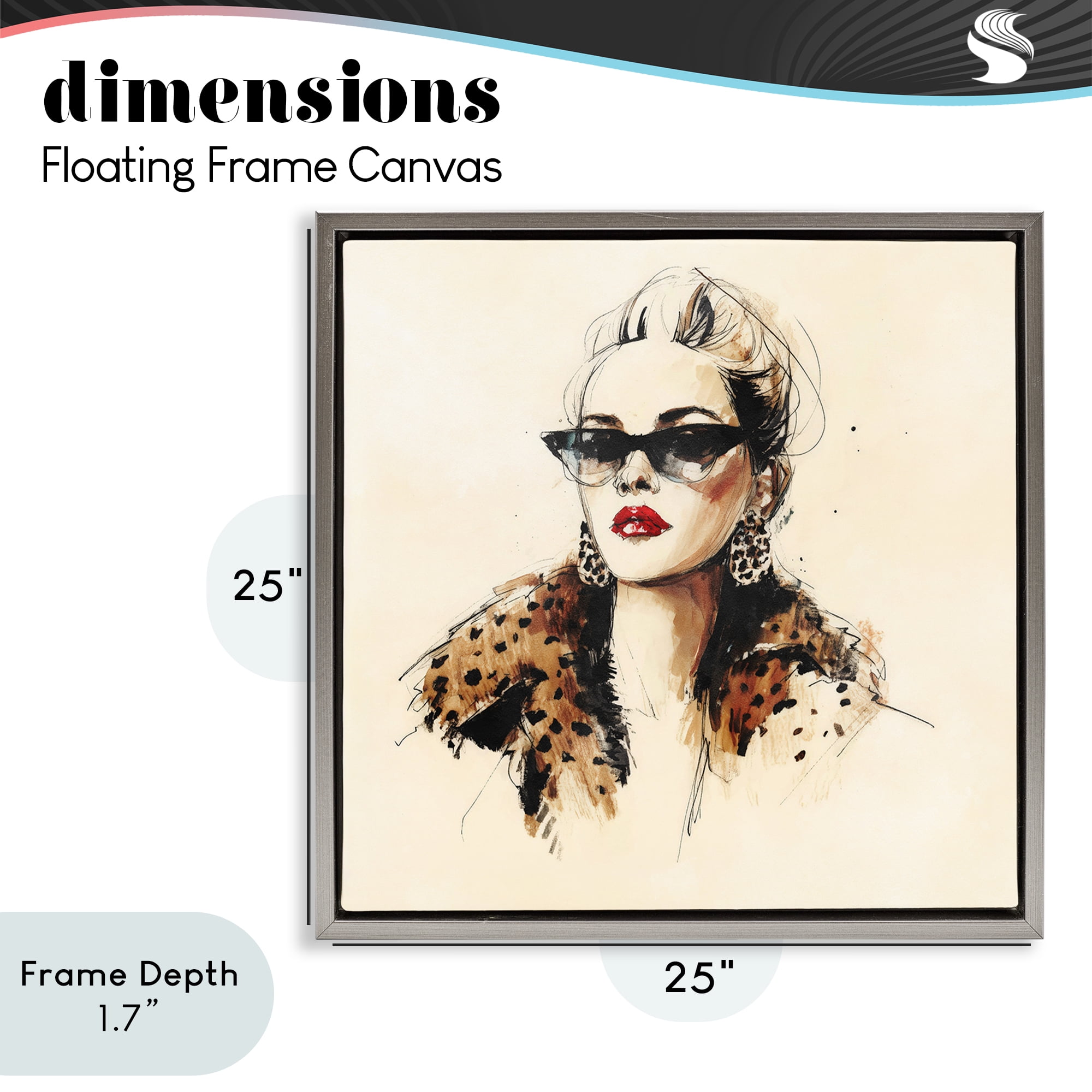 Stupell Industries Glam Leopard Sonata Portrait Gray Framed Floater Canvas Wall Art, design by Svetlana Aleynikova