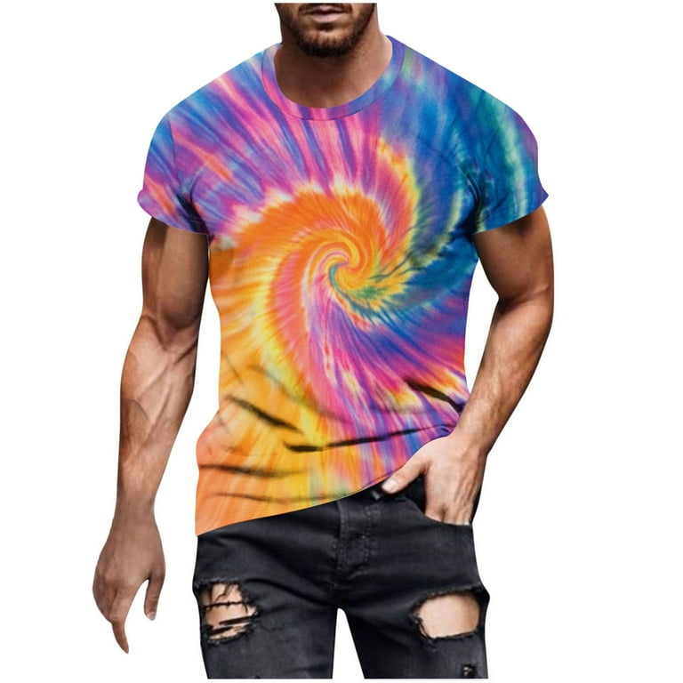 QATAINLAV Tie Dye Shirts for Men Casual Short Sleeve Print Tee