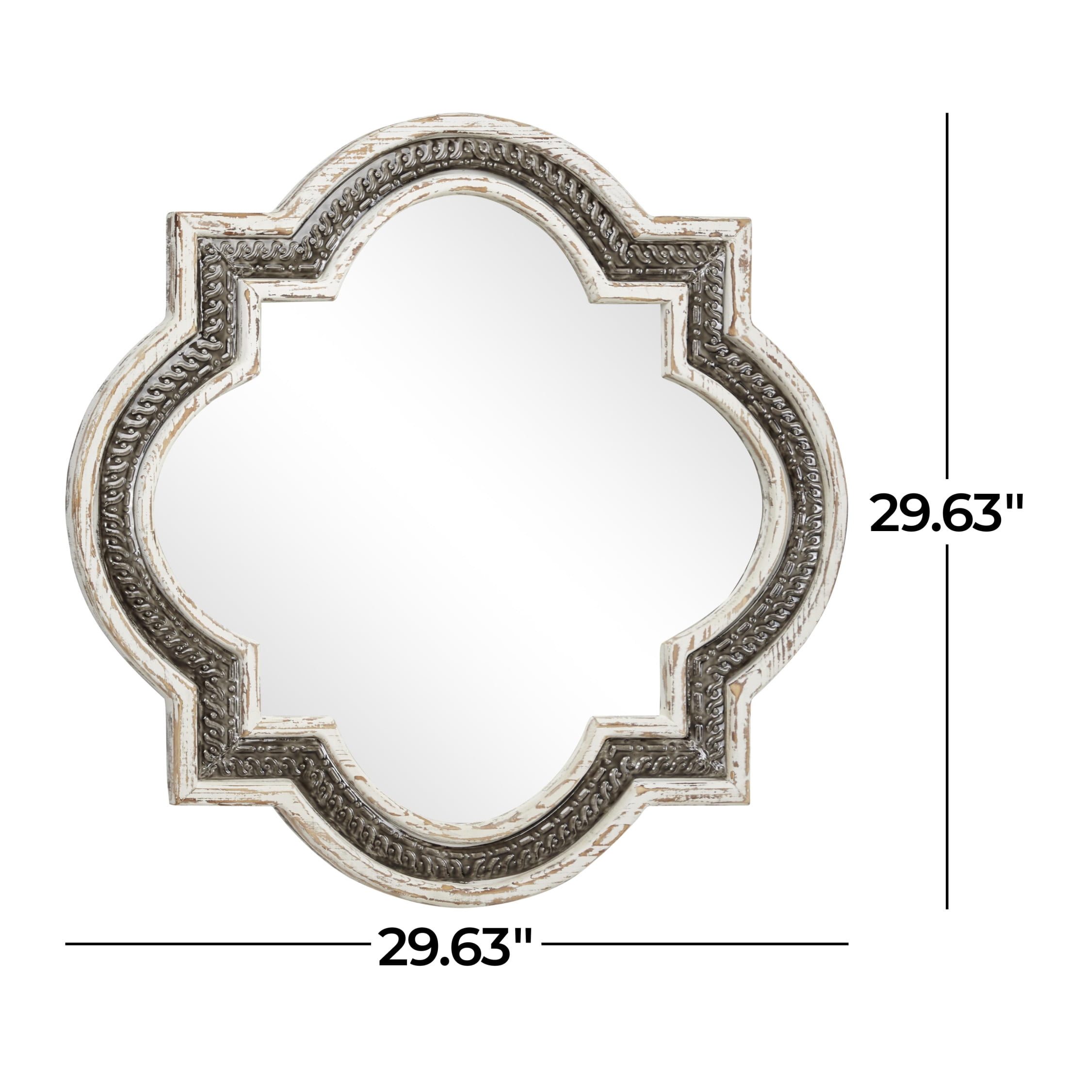 DecMode 30" x 30" White Quatrefoil Wall Mirror with Dark Gray Metal