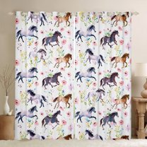 Manfei Horse Racing Child Curtains Pack of 2 (42x84 Each), Rustic Farmhouse Animal Curtains Blackout, Watercolor Floral Bedroom Curtains, Window Curtains Room Decor
