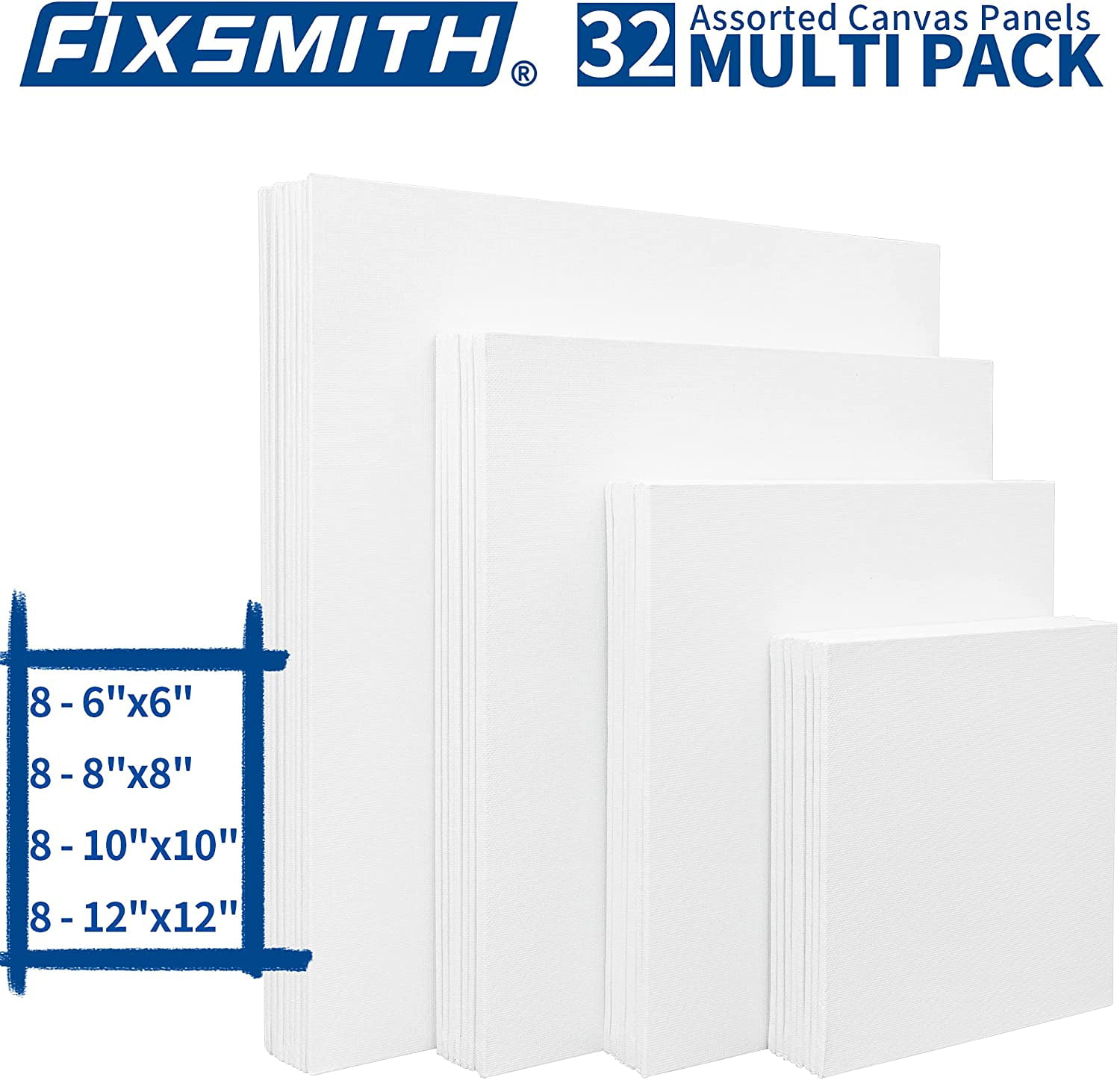 FIXSMITH 3x3 Inch Mini Stretched Canvas Easel Set Bulk Pack of 12,  Stretched White Blank Canvas Panels & Wood Easels 