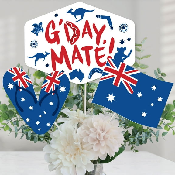 Big Dot of Happiness Australia Day - G'Day Mate Aussie Party Centerpiece Sticks - Table Toppers - Set of 15
