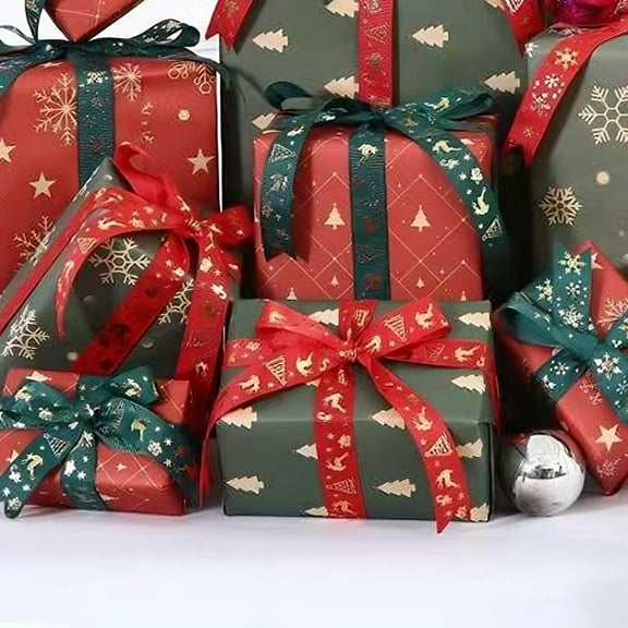 PATLOLLAV Red Christmas Satin DIY Ribbon,Satin Wired Ribbon Christmas Ribbon for Wreath, Christmas Tree Decoration,Gift Wrapping, Home Decor, Bows,196.85x0.98x0.03inch