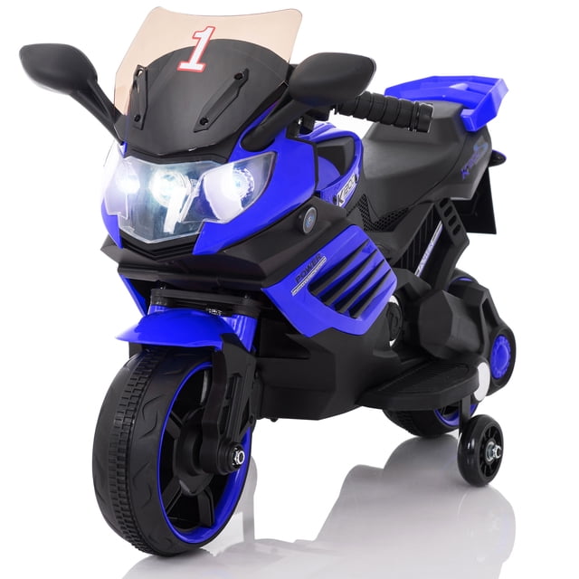 VOLTZ TOYS 6V Kids Motorcycle with Trainig Wheels, Realistic Lights and Sound (Blue)
